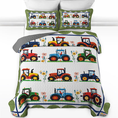 Shineful All Season Quilt 3-Piece Set - Tractors On The Floral Farm