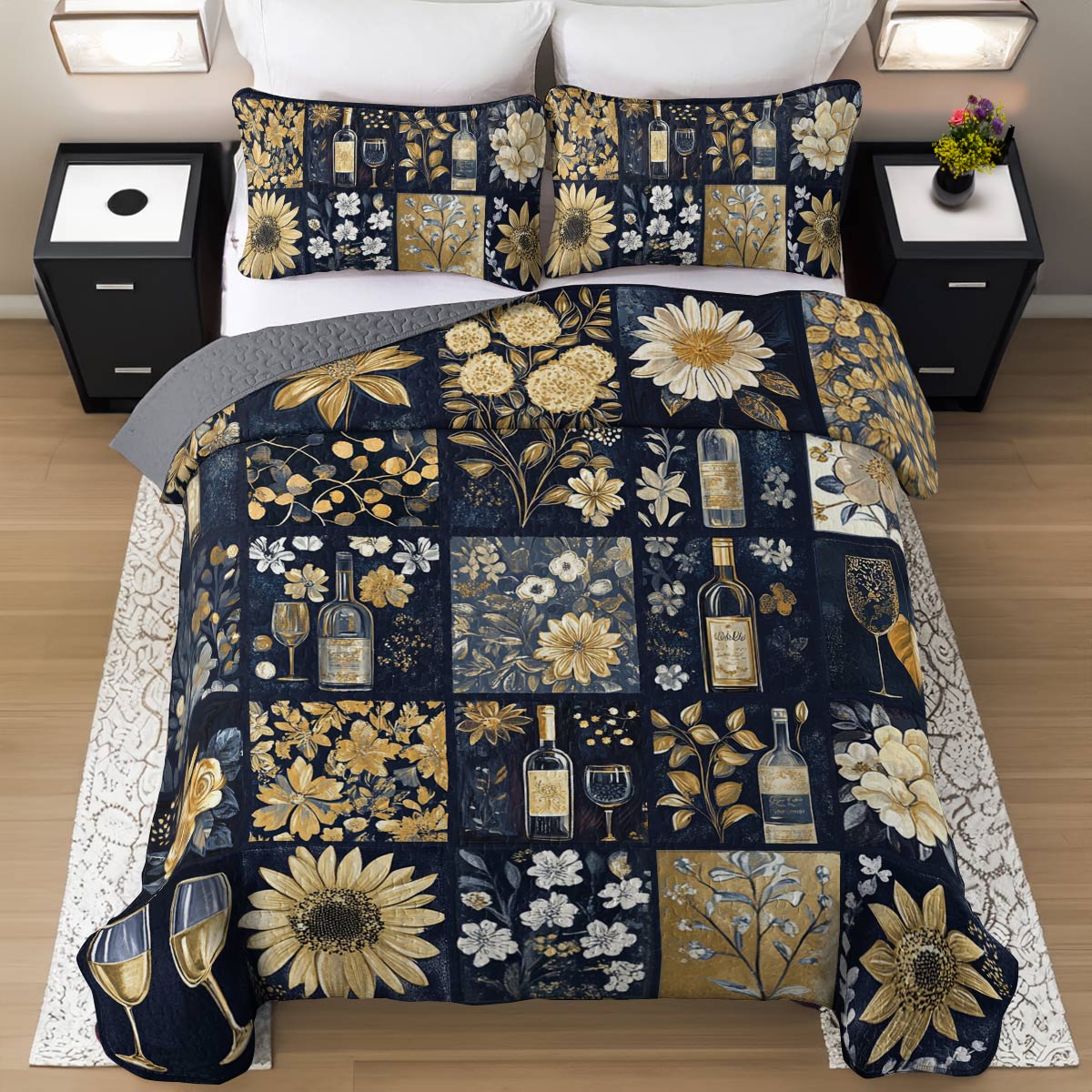 Shineful All Season Quilt 3-Piece Set Subtlety Wine Floral