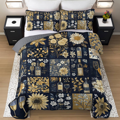 Shineful All Season Quilt 3-Piece Set Subtlety Wine Floral