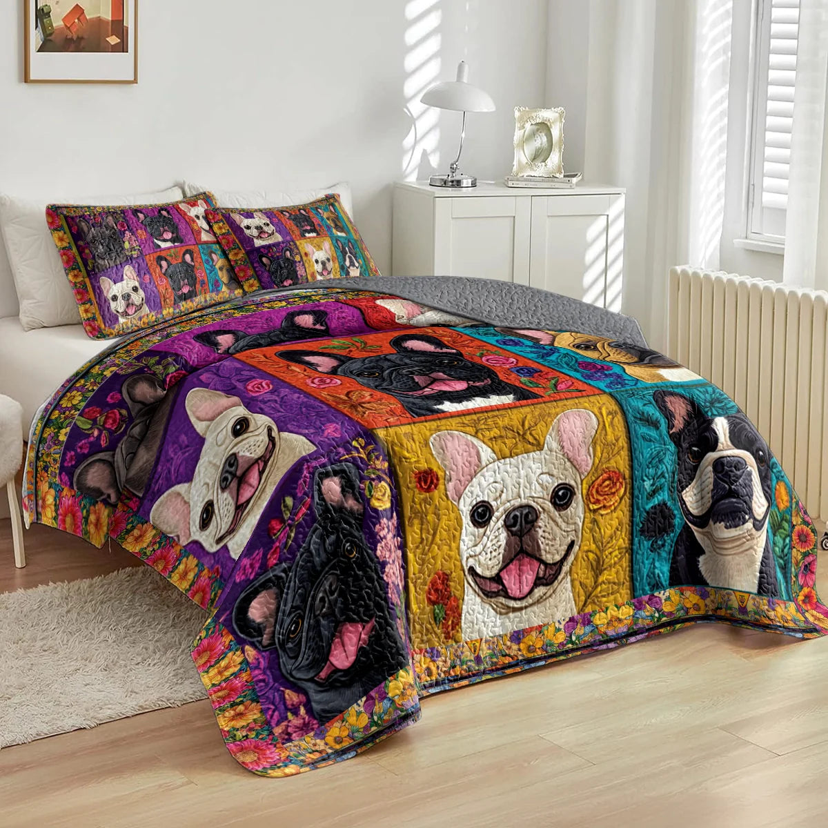 Shineful All Season Quilt 3-Piece Set - French Bulldog Garden Party