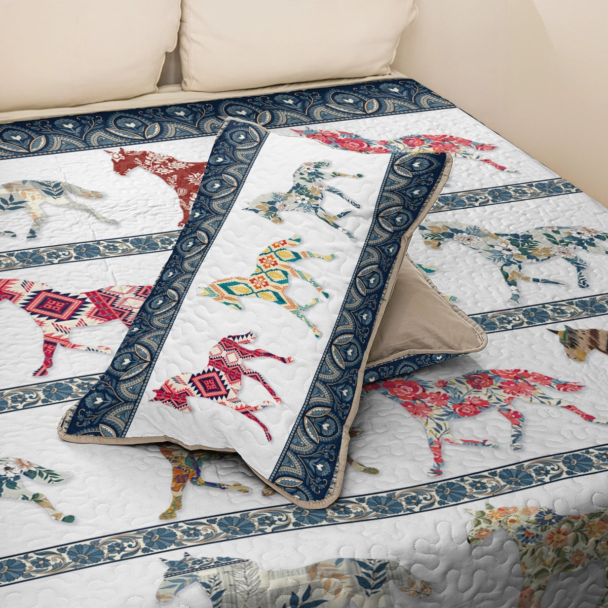 Shineful All Season Quilt 3-Piece Set Horse Galloping In Pattern