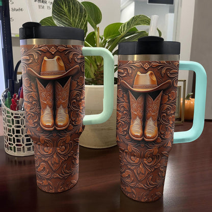 Shineful Tumbler Cowboy Leather Tooling