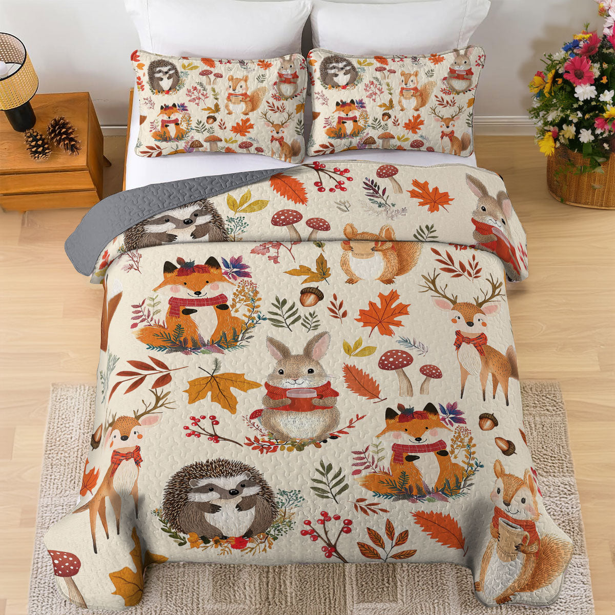 Shineful All Season Quilt 3-Piece Set Animal In Fall