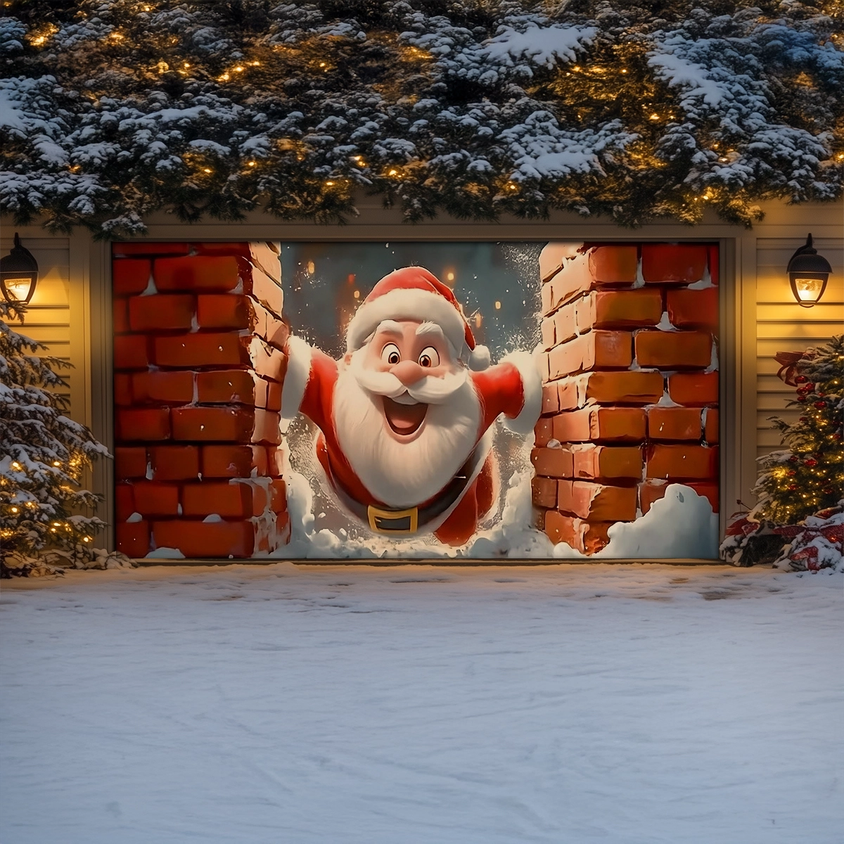 Shineful Garage Door Banner Decoration Santa’s Festive Breakthrough