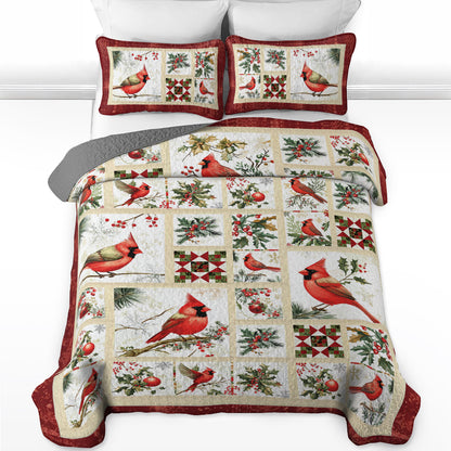 Shineful All Season Quilt 3-Piece Set Cardinal Winter Christmas