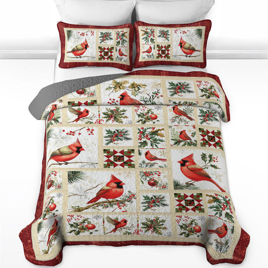 Shineful All Season Quilt 3-Piece Set Cardinal Winter Christmas