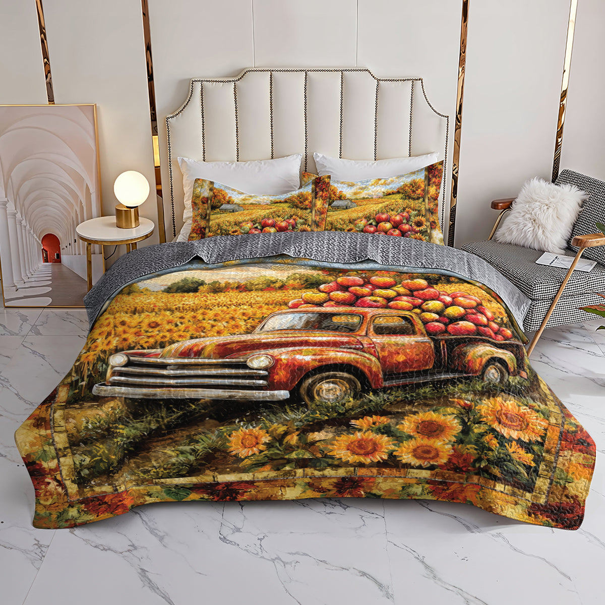 Shineful All Season Quilt 3-Piece Set Apple Harvest Truck