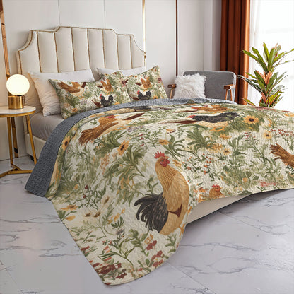 Shineful All Season Quilt 3-Piece Set Vintage Farmhouse Rooster