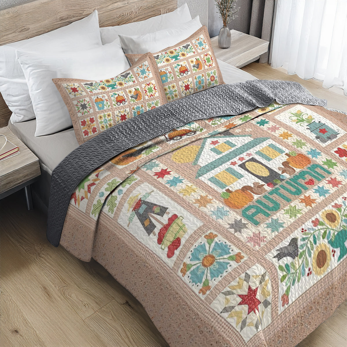 Shineful All Season Quilt 3-Piece Set Autumn Cottage Farm