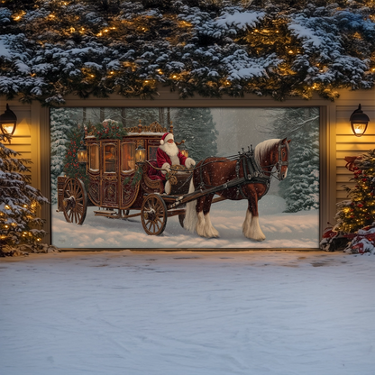 Shineful Garage Door Banner Decoration Santa’s Victorian Carriage Ride