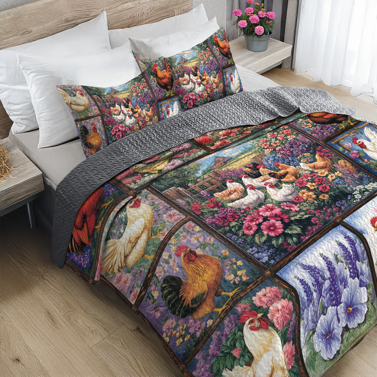 Shineful All Season Quilt 3-Piece Set Pink Blooms & Feathered Friends