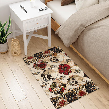 Shineful Elegent Skull Roses Ultra-Thin Non Skid Floor Mat, Kitchen Rugs