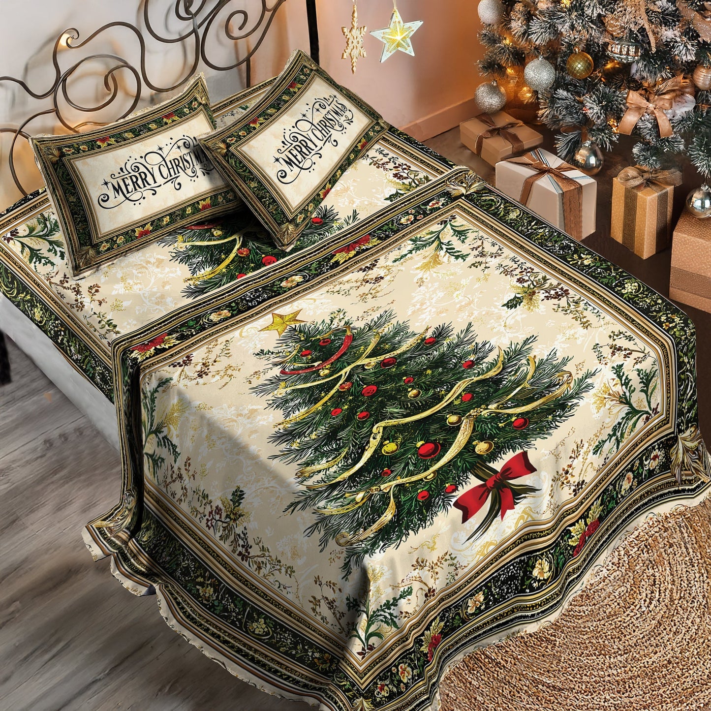 Shineful 4-Piece Bed Sheet Set - Classic Christmas Tree