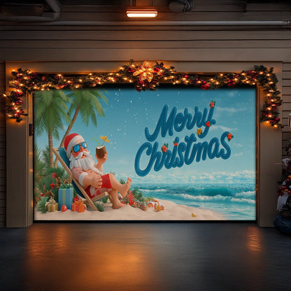 Shineful Garage Door Banner Decoration Tropical Santa Beach Break