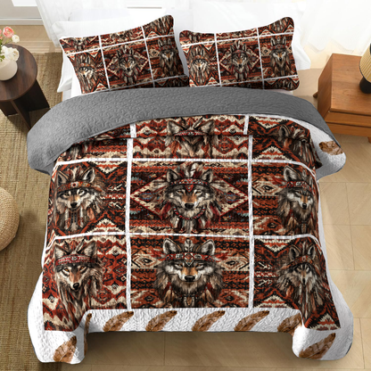 Shineful All Season Quilt 3-Piece Set - Native Wolf Pattern