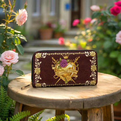 Shineful Leather Clutch Purse With Wristlet Strap Handle Romeo & Juliet Golden Heart