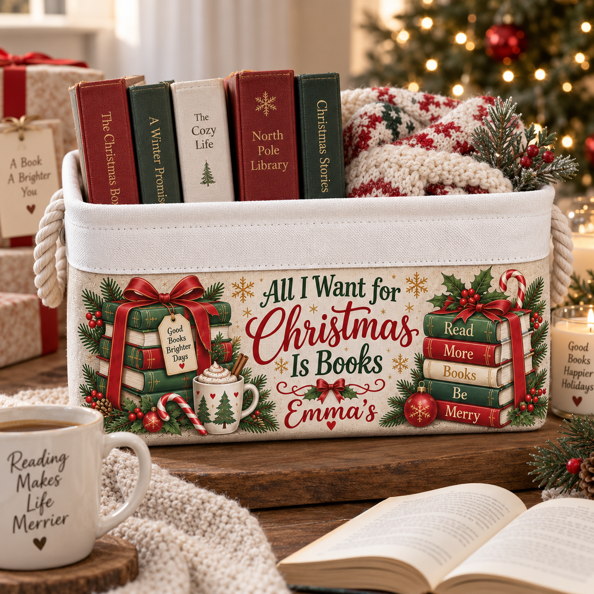 Shineful Personalized Christmas Reading Book Basket