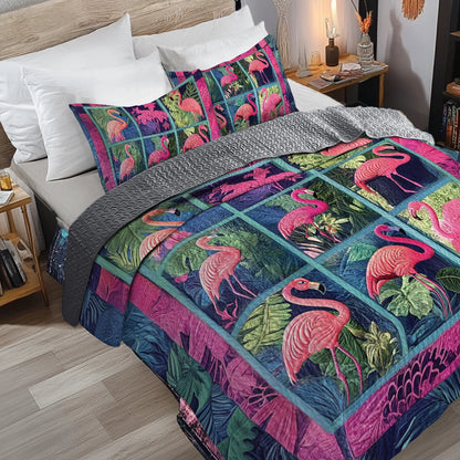 Shineful All Season Quilt 3-Piece Set - Flamingo Garden Tapestry