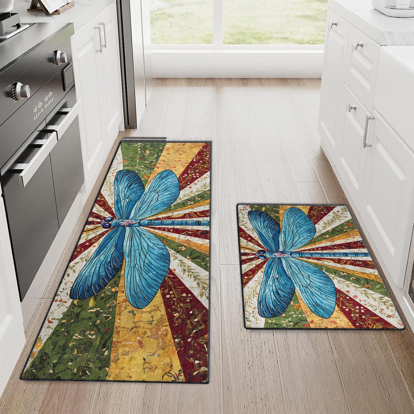 Shineful Dragonfly Bloom Ultra-Thin Non Skid Floor Mat, Kitchen Rugs