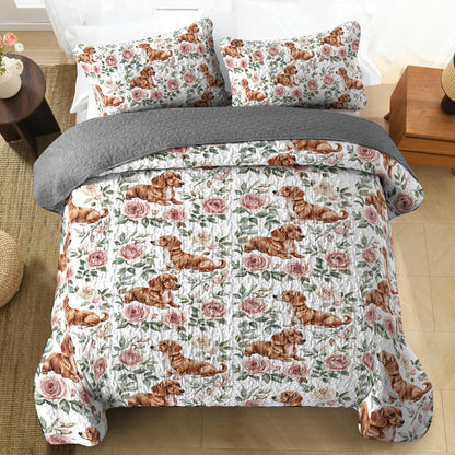 Shineful All Season Quilt 3-Piece Set Floral Dachshund Dreams