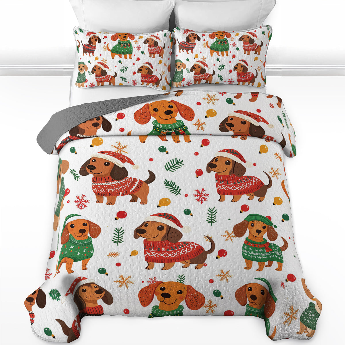 Shineful All Season Quilt 3-Piece Set Christmas Dachshund Pattern
