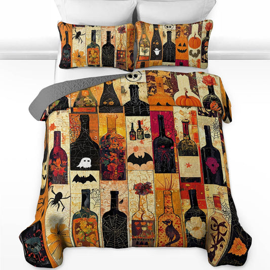 Shineful All Season Quilt 3-Piece Set Halloween Dazzling Wine Bottles