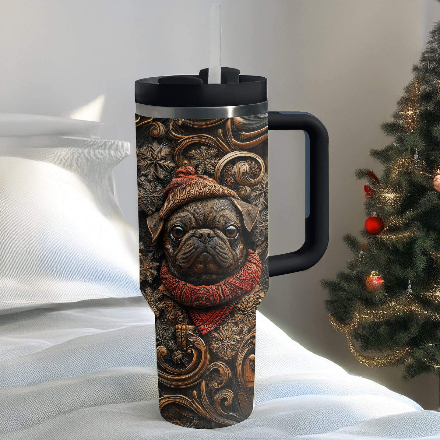 Shineful Glossy Tumbler Wooden Christmas Pug