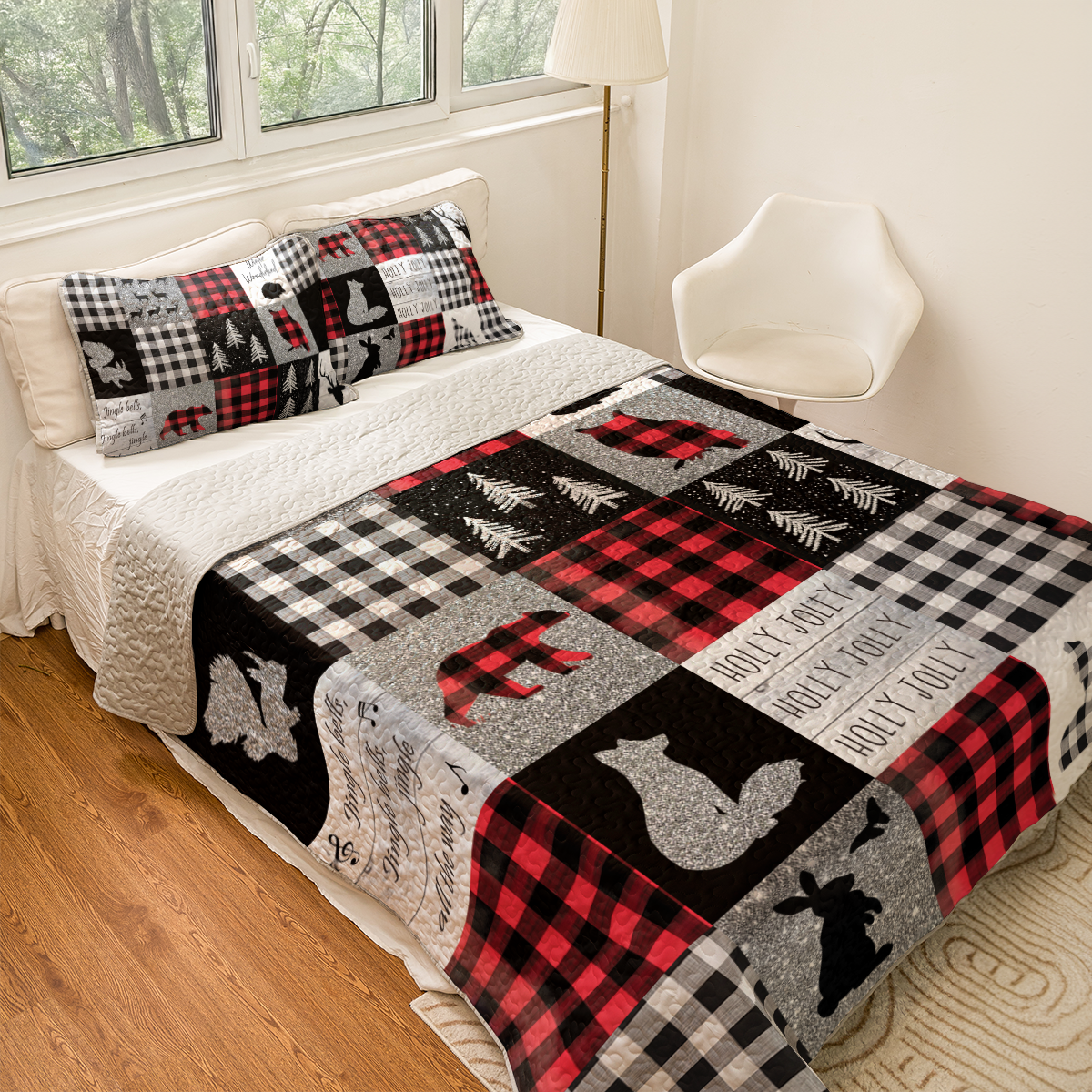 Shineful All Season Quilt 3-Piece Set Glittering Flannel Woodland