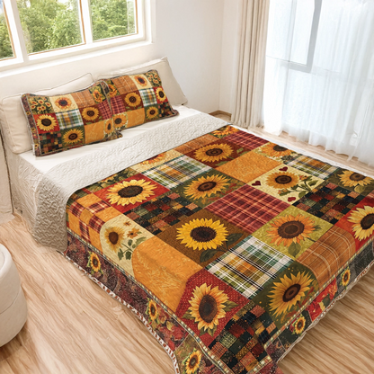 Shineful All Season Quilt 3-Piece Set - Sunflower Sunshine Patchwork Dreams