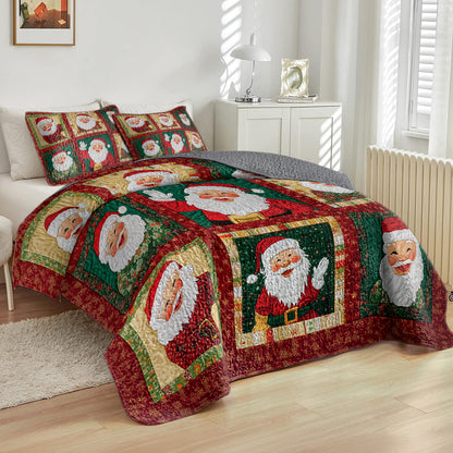 Shineful All Season Quilt 3-Piece Set Jolly Santa Patchwork