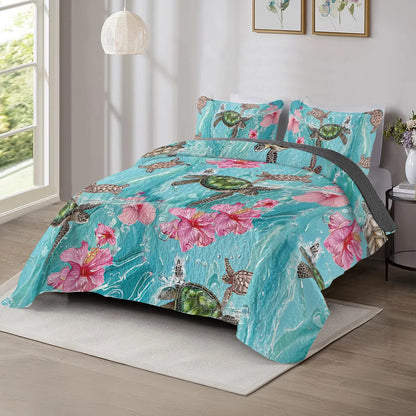 Shineful All Season Quilt 3-Piece Set - Sea Turtle Hibiscus