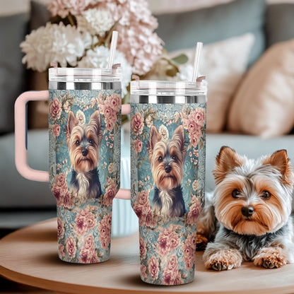 Shineful Tumbler Yorkie Rose Bloom Elegance