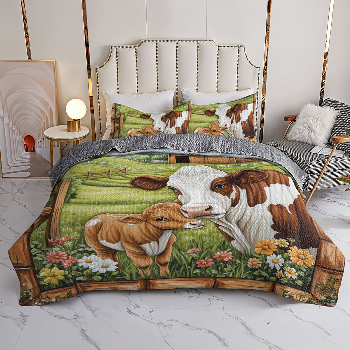 Shineful All Season Quilt 3-Piece Set Mother Cow and Calf