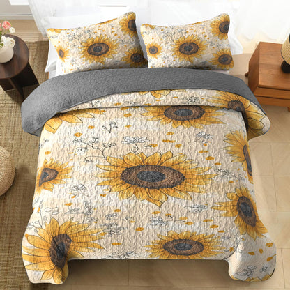 Shineful All Season Quilt 3-Piece Set Blooming Sunflower