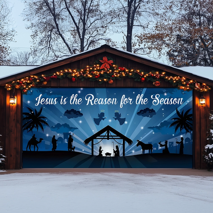 Shineful Garage Door Banner Decoration Nativity Starry Night Scene