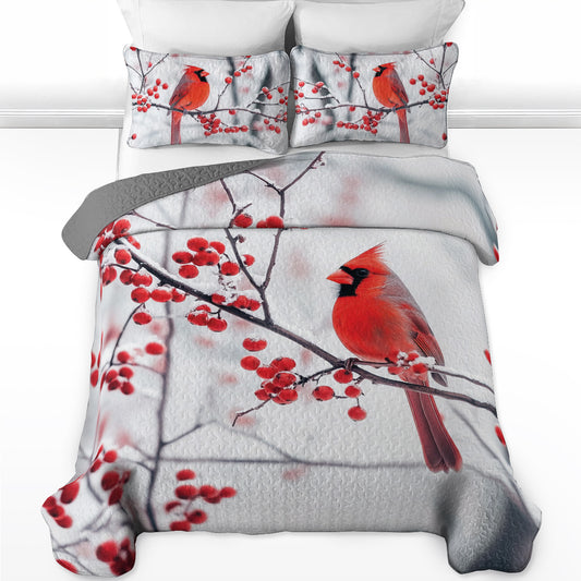 Shineful All Season Quilt 3-Piece Set Winter Cardinal