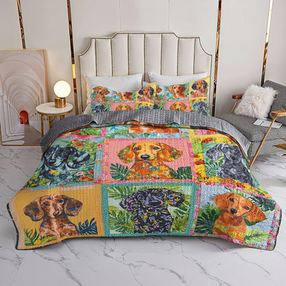 Shineful All Season Quilt 3-Piece Set Dachshund Patchwork Collection