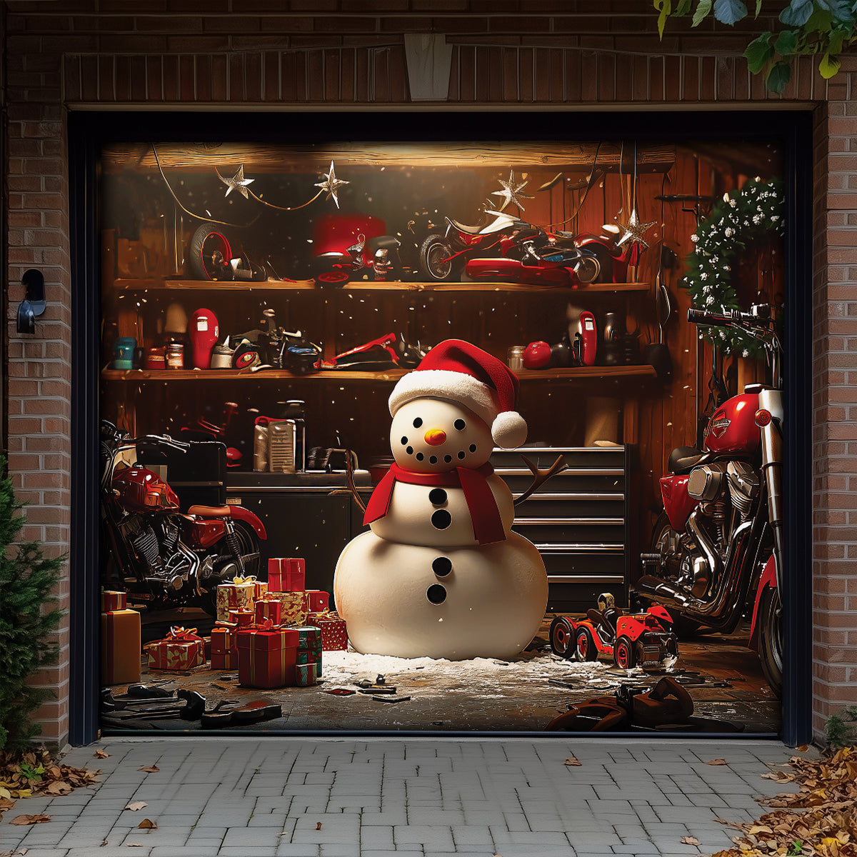 Shineful Garage Door Banner Decoration Christmas Snowman's Workshop