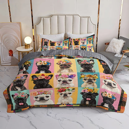 Shineful All Season Quilt 3-Piece Set Frenchie Flower Fiesta