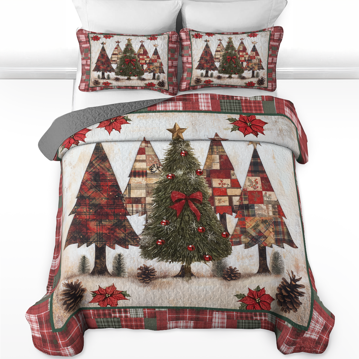 Shineful All Season Quilt 3-Piece Set Plaid Christmas Pines