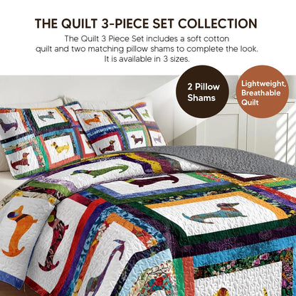 Shineful Quilt 3-Piece Set Dachshund Friends