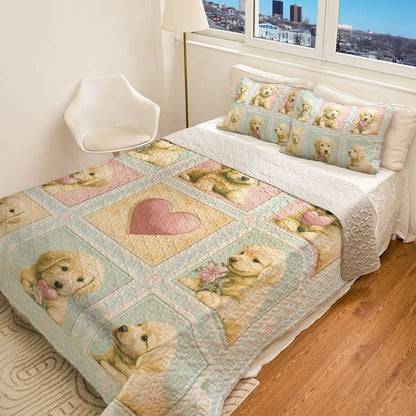 Shineful All Season Quilt 3-Piece Set - Golden Retriever Puppy Love