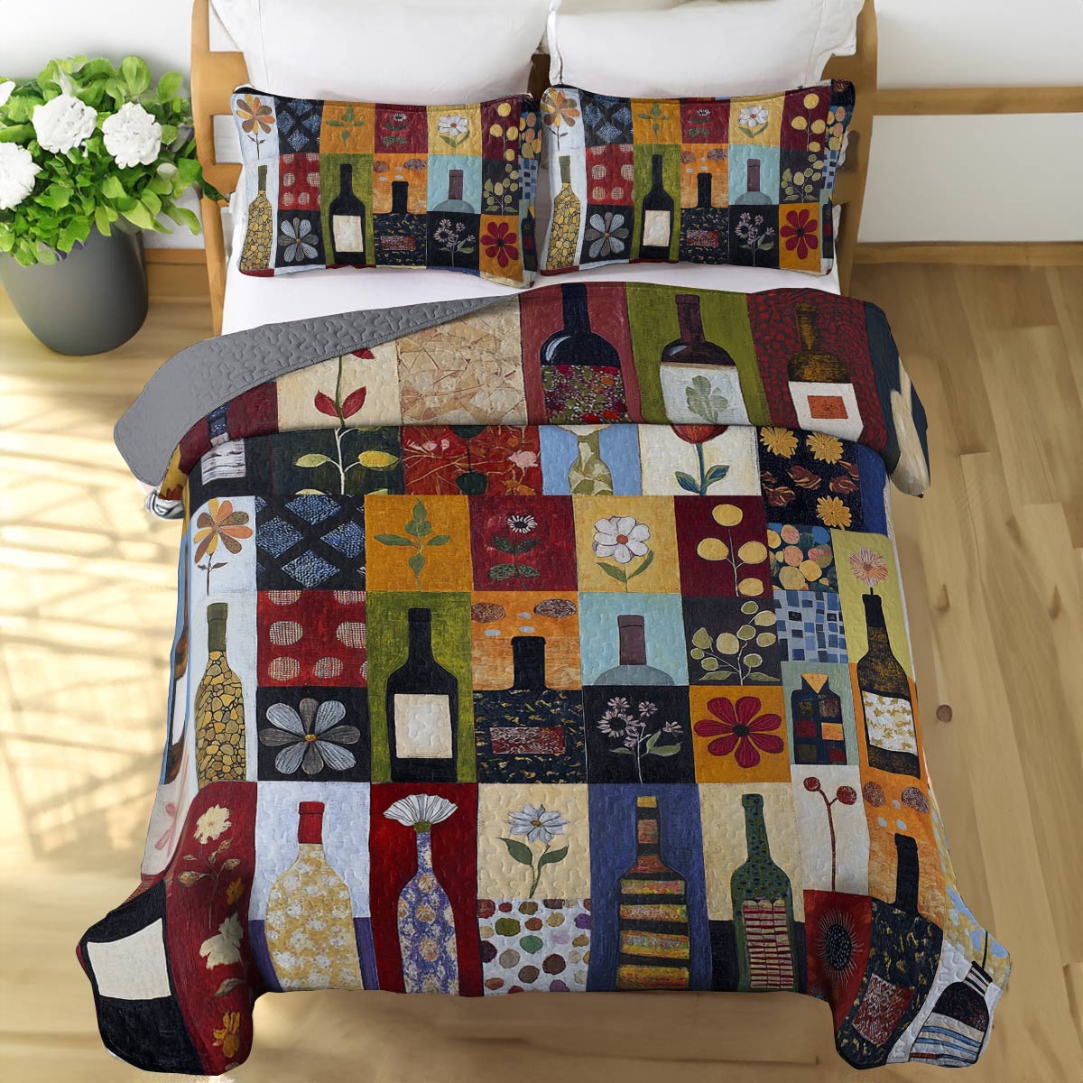Shineful All Season Quilt 3-Piece Set Classical Wine Bottles