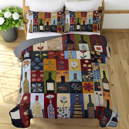 Shineful All Season Quilt 3-Piece Set Classical Wine Bottles