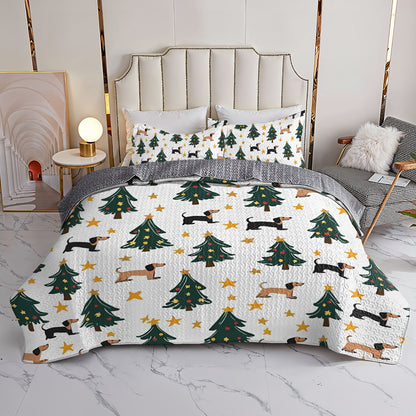 Shineful All Season Quilt 3-Piece Set Dachshund And Christmas Tree