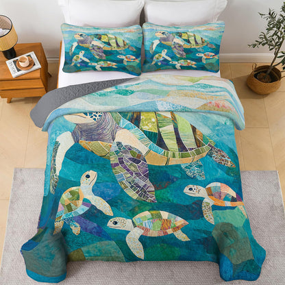 Shineful All Season Quilt 3-Piece Set Oceanic Turtle Family