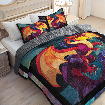 Shineful All Season Quilt 3-Piece Set - Firestorm Dragon