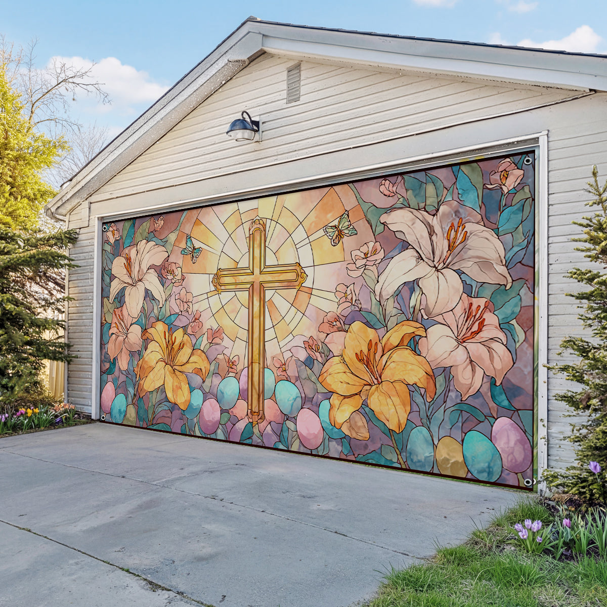 Shineful Garage Door Banner Decoration Easter Radiant Cross