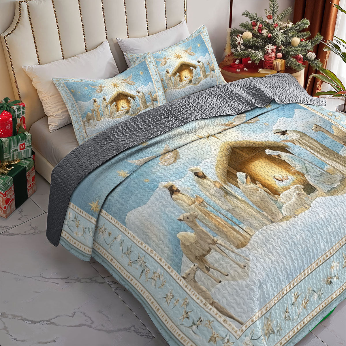 Shineful All Season Quilt 3-Piece Set Holy Night Nativity