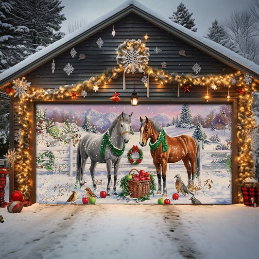 Shineful Garage Door Banner Decoration  Holiday Stable Elegance